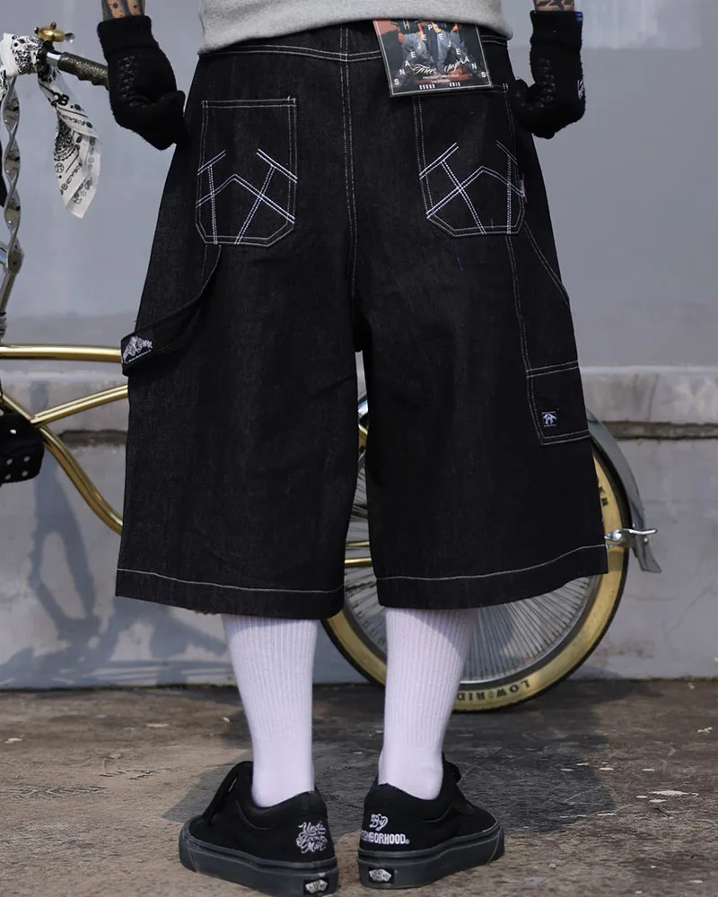 Hip Hop Jeans For Women QBO Men's Baggy Denim Shorts Hip Hop