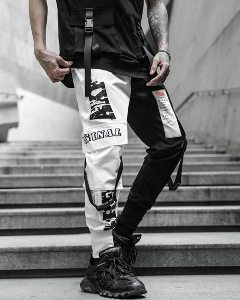 Half Black Half White Cargo Pants Yokai Clothing