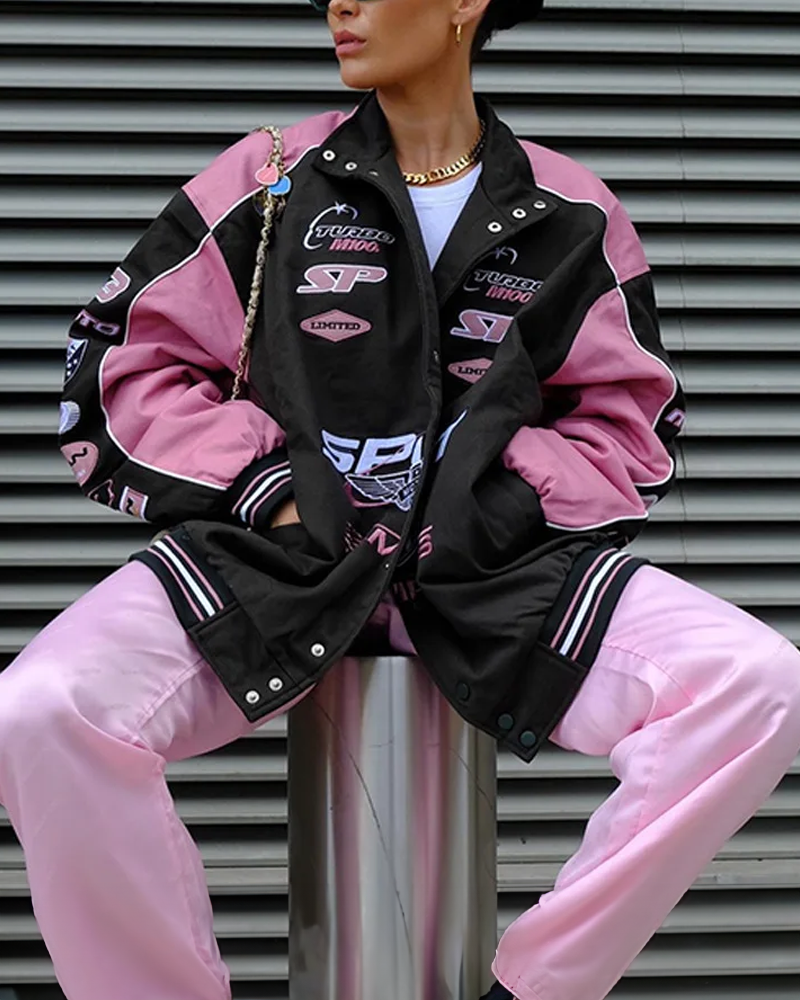 初売り初売り Jacket Racer Pink And Black | Clothing Yokai Clothing