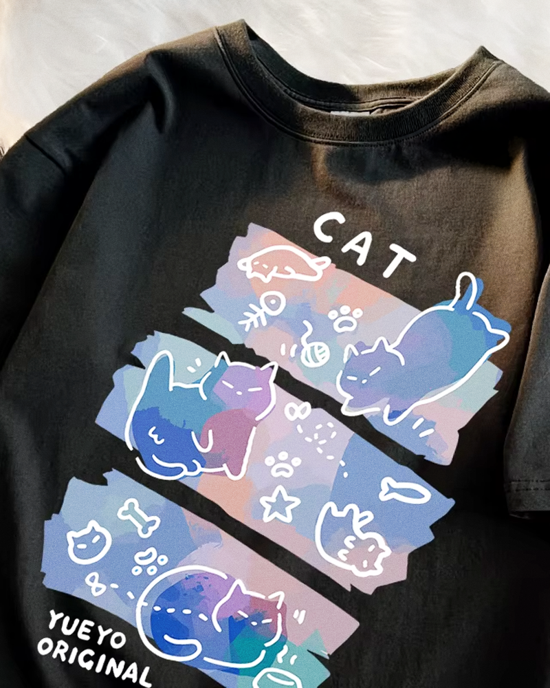Cat Print T Shirt