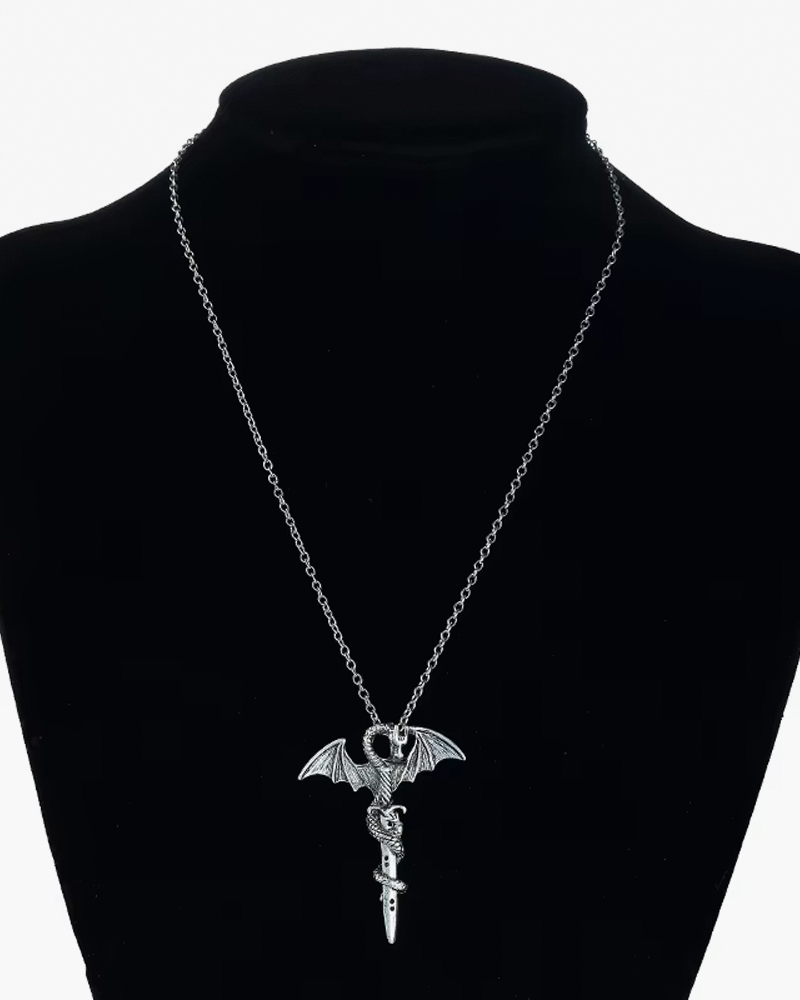 Dragon Wrapped Around Sword Necklace