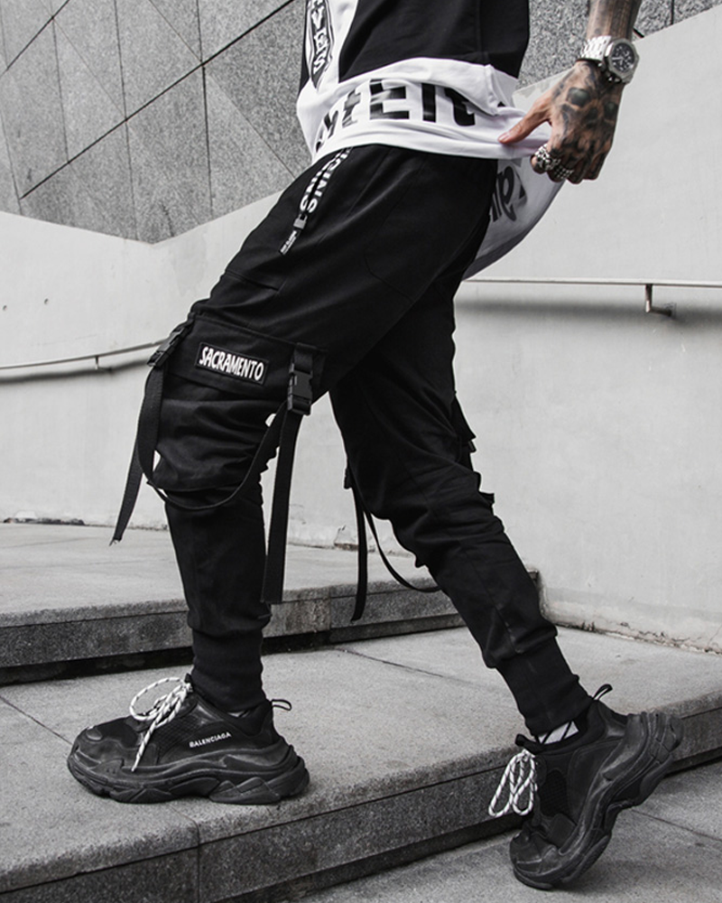 Black Cargo Pants With Straps