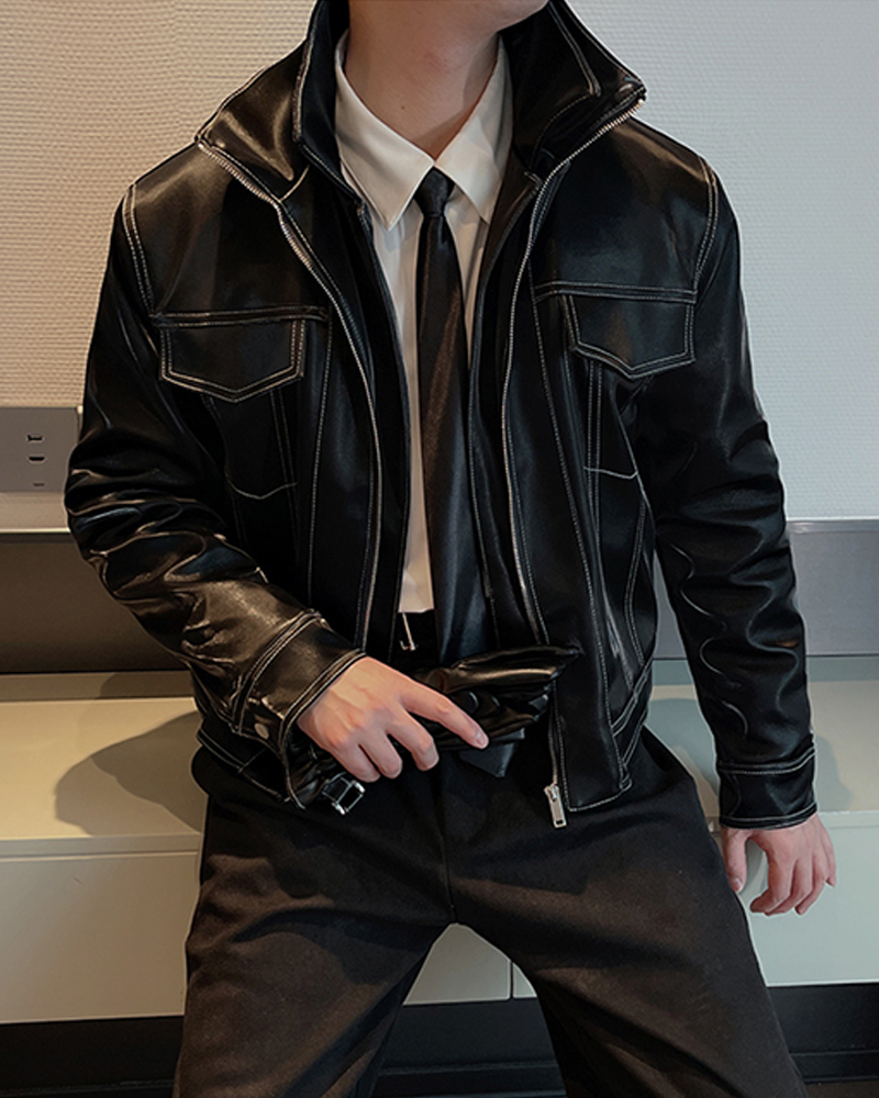 Black Leather Jacket With White Stitching