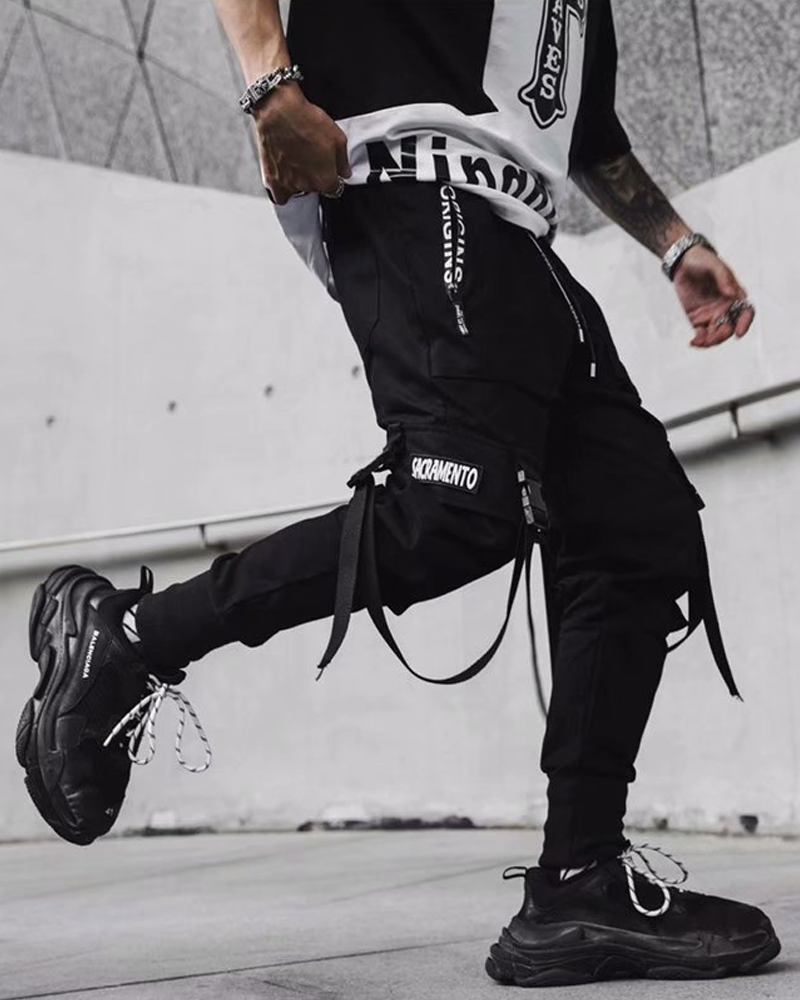 Black Cargo Pants With Straps