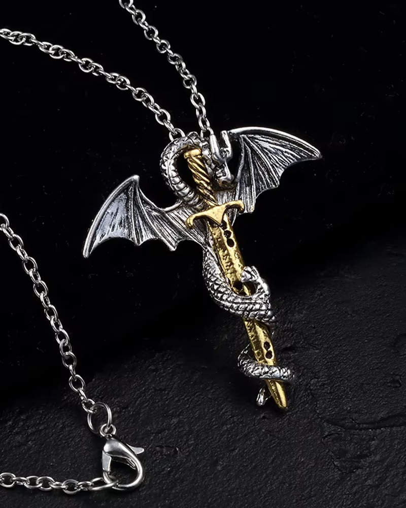 Dragon Wrapped Around Sword Necklace