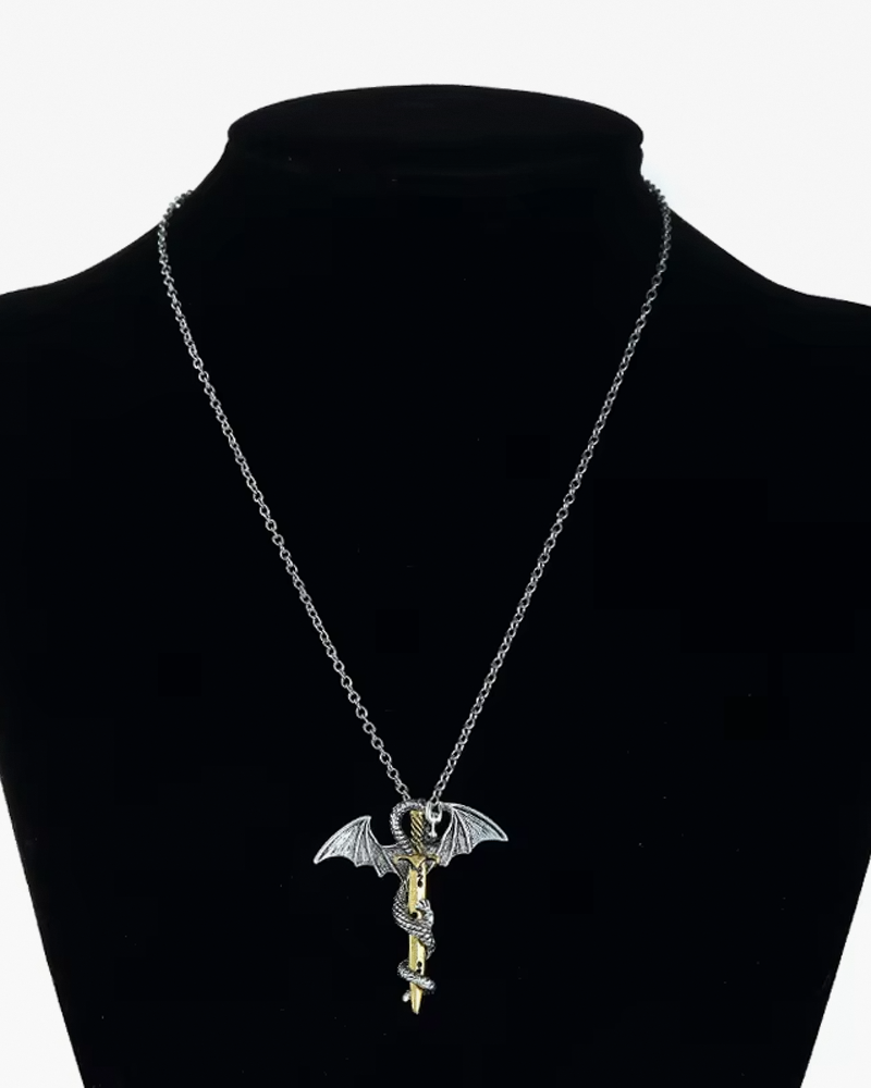 Dragon Wrapped Around Sword Necklace