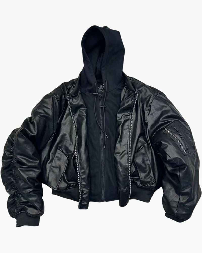 Faux Leather Oversized Bomber Jacket