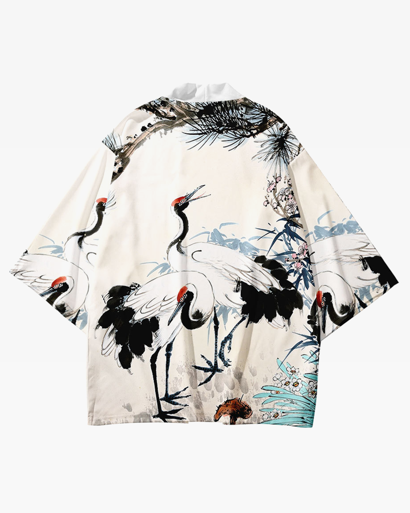 Crane Print Kimono