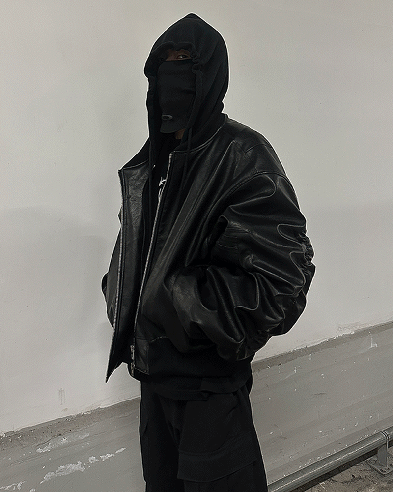 Faux Leather Oversized Bomber Jacket