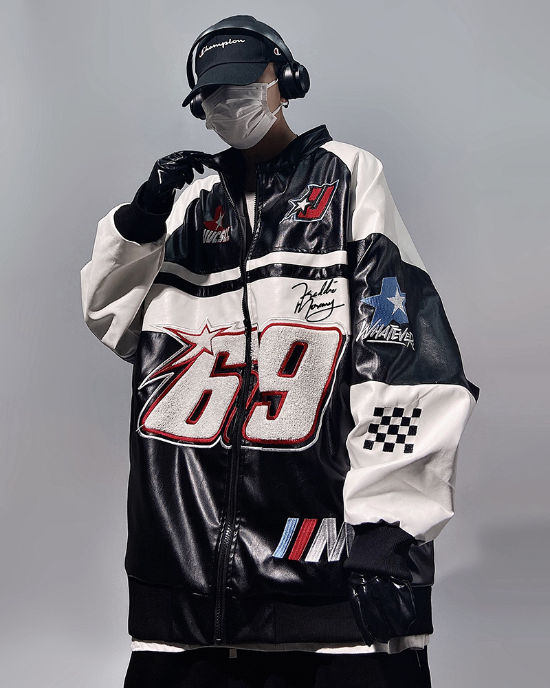 Faux Leather Racing Jacket