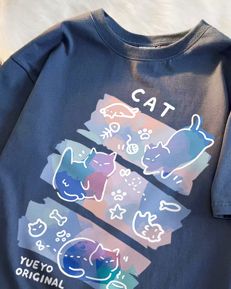 Cat Print T Shirt