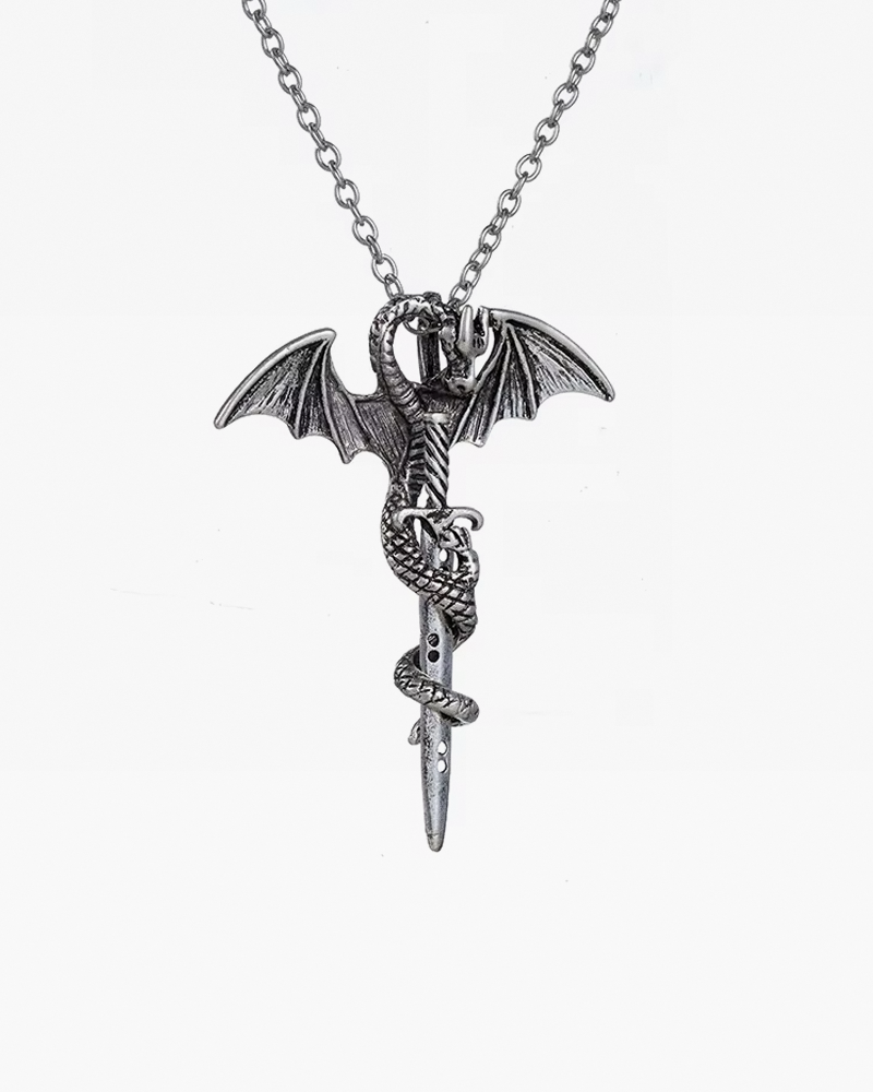 Dragon Wrapped Around Sword Necklace