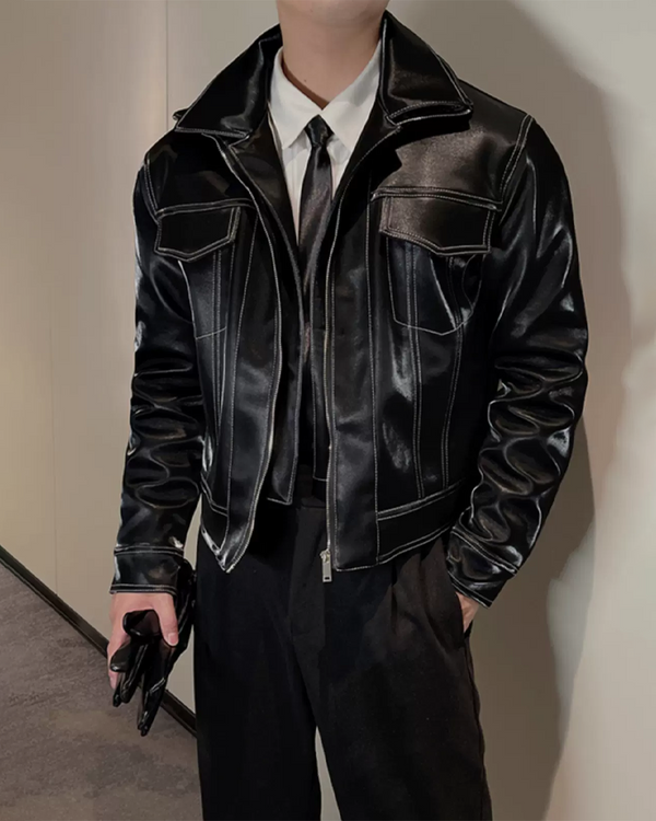 Black Leather Jacket With White Stitching