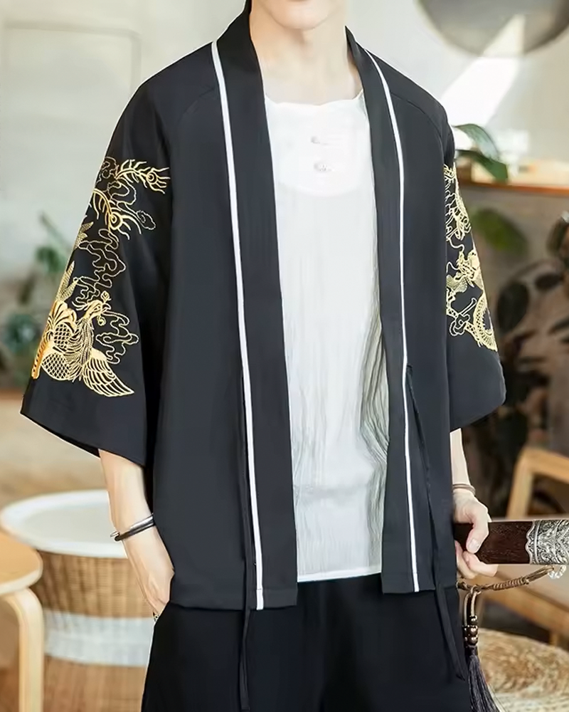 Black Embroidered Kimono Jacket