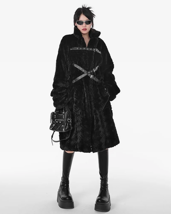 Long Black Faux Fur Coat Womens