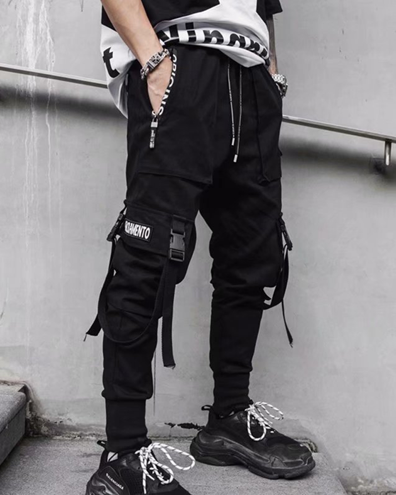 Black Cargo Pants With Straps
