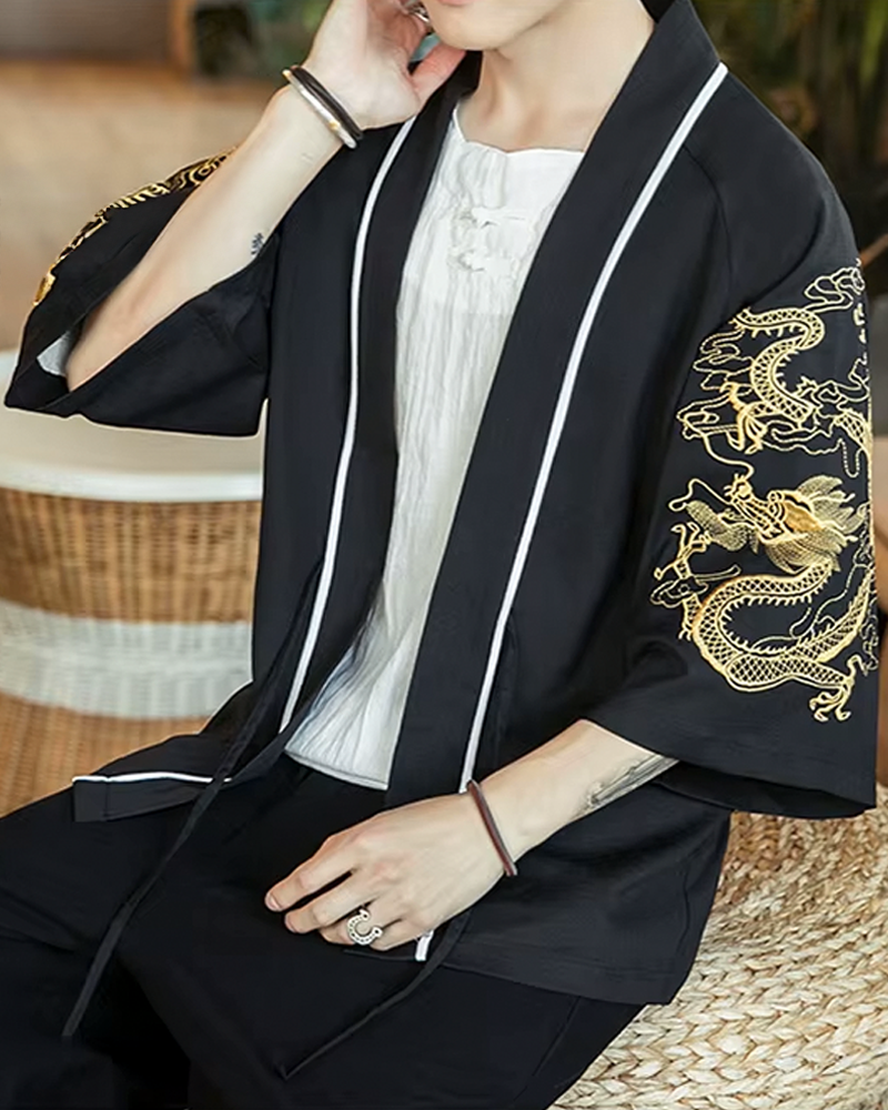 Black Embroidered Kimono Jacket