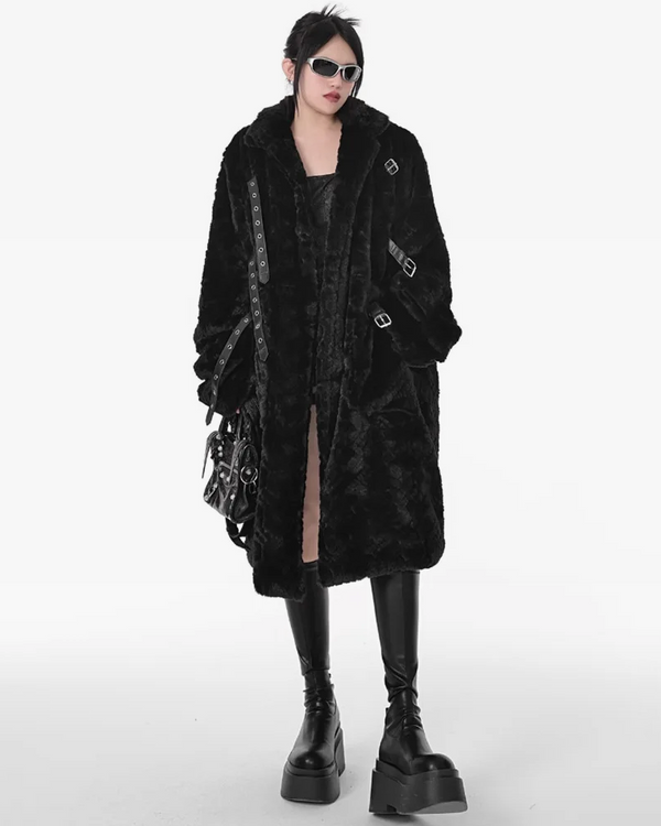 Long Black Faux Fur Coat Womens