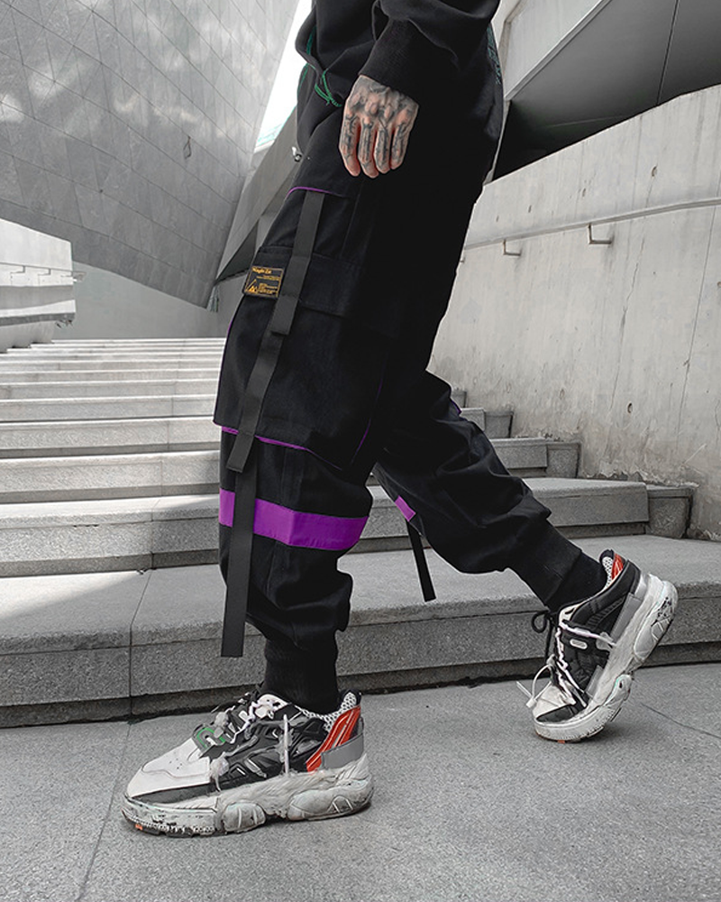 Black And Purple Cargo Pants