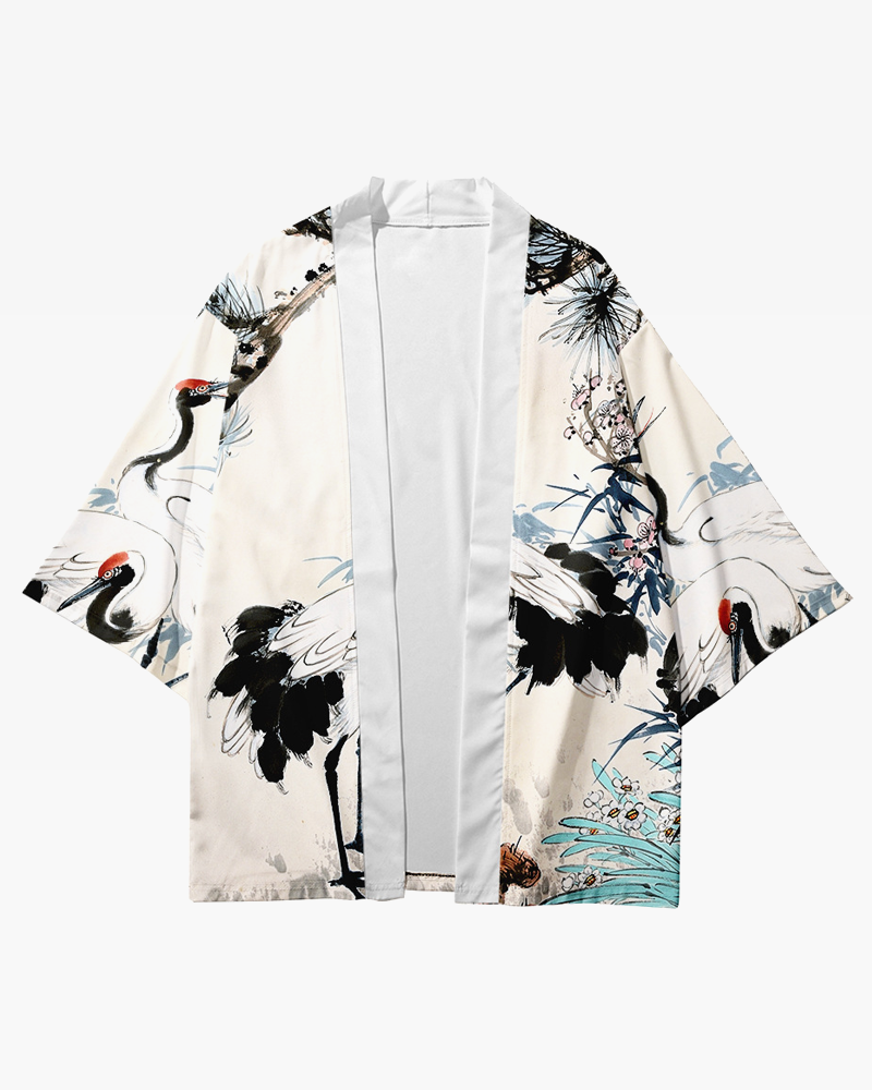 Crane Print Kimono