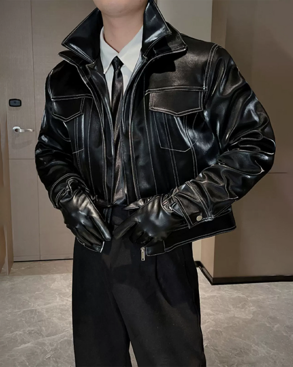 Black Leather Jacket With White Stitching