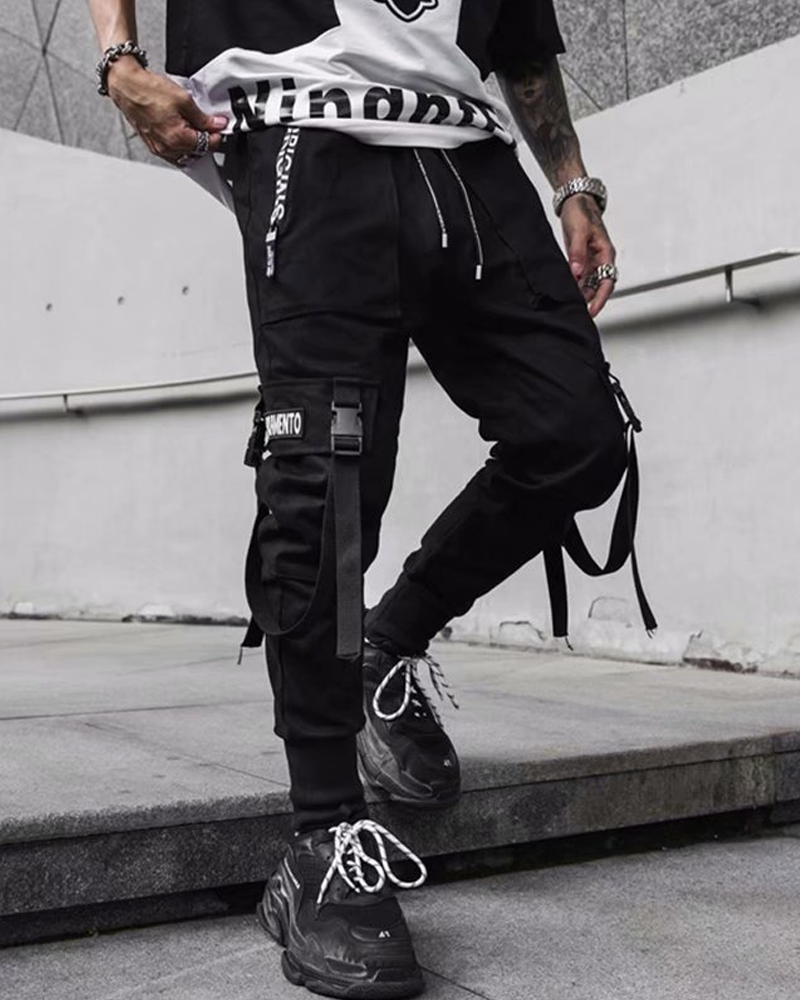 Black Cargo Pants With Straps