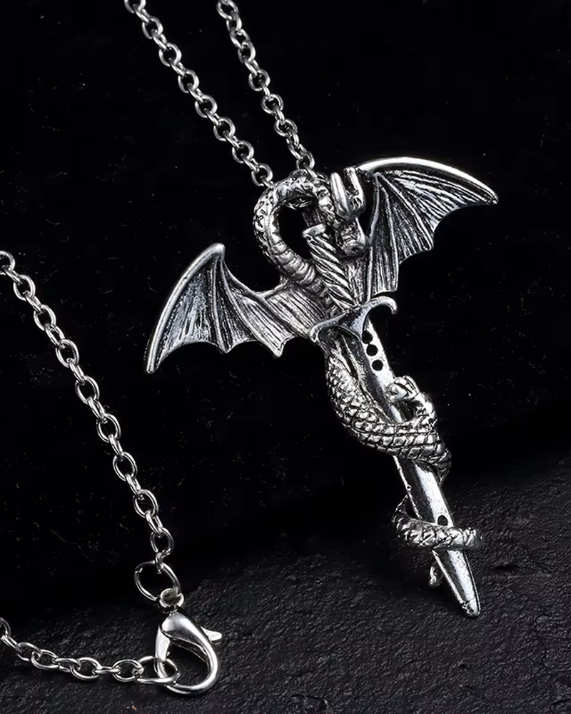 Dragon Wrapped Around Sword Necklace
