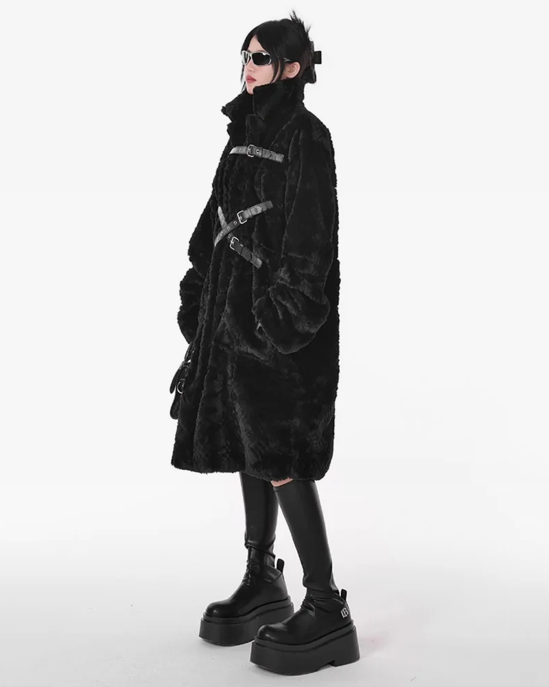 Long Black Faux Fur Coat Womens