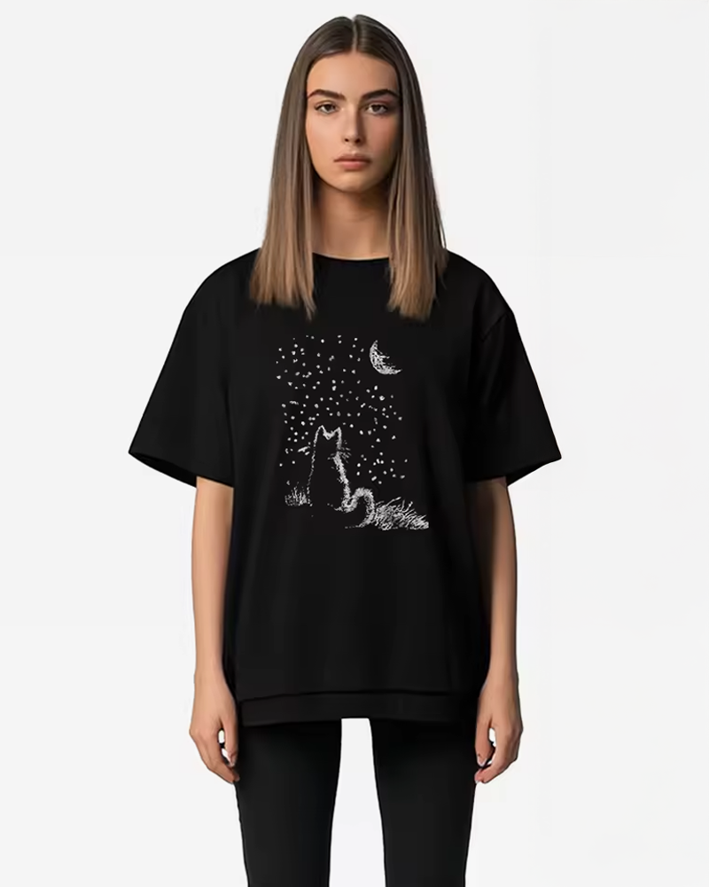 Cat And Moon T Shirt