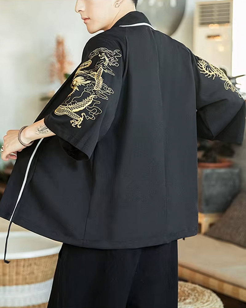 Black Embroidered Kimono Jacket