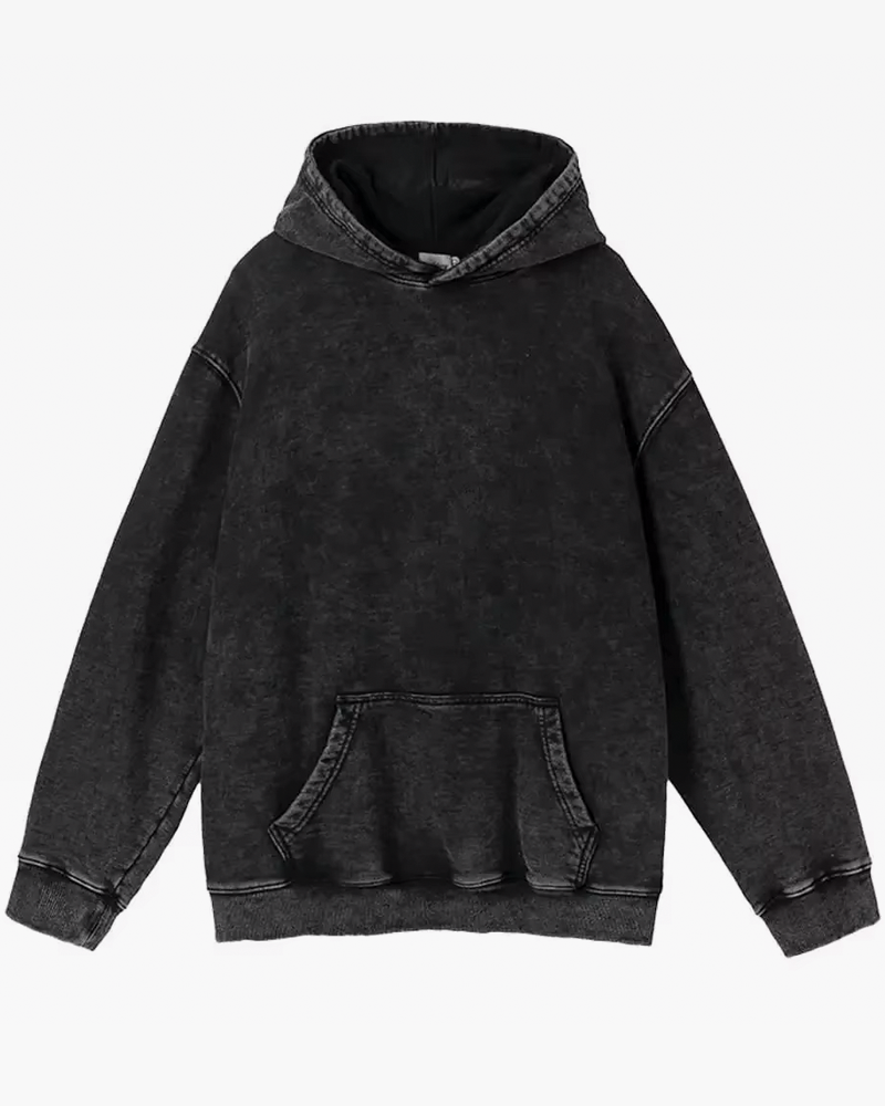 Acid Wash Black Hoodie Yokai Clothing
