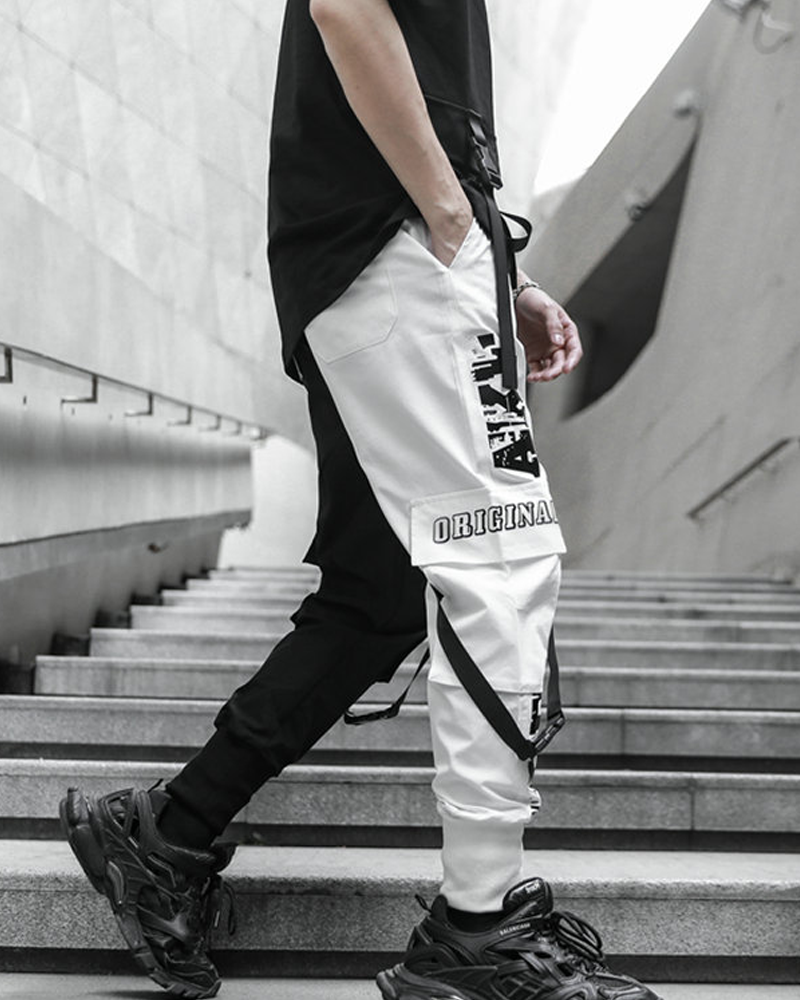 Half Black Half White Cargo Pants