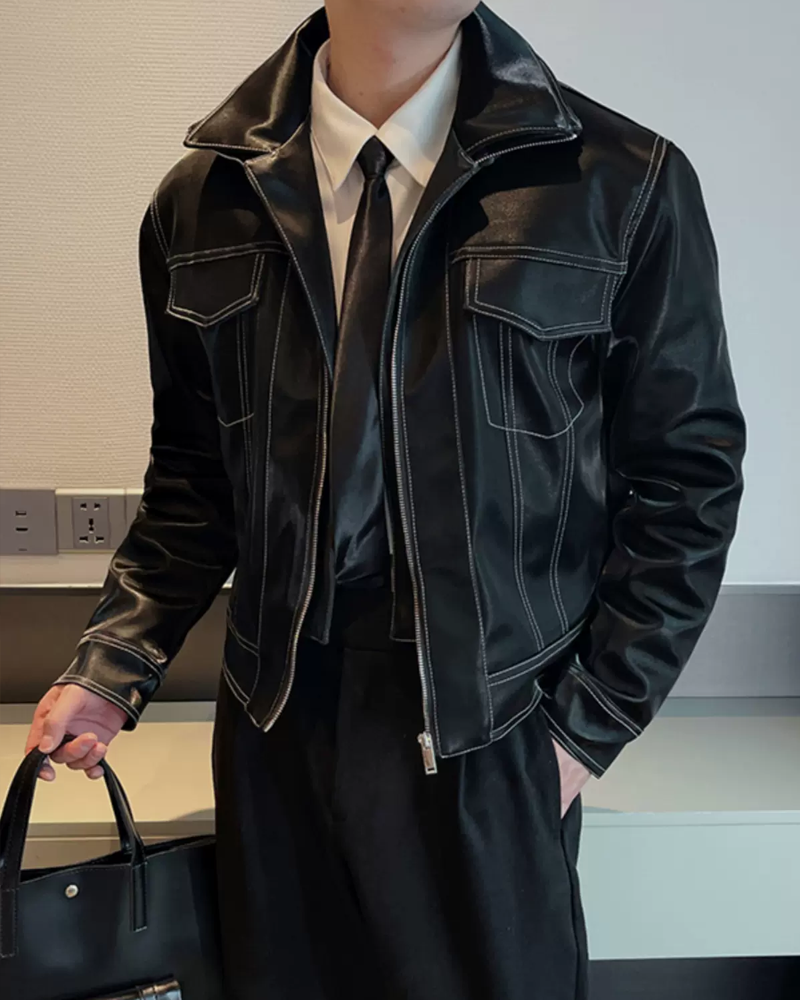 Black Leather Jacket With White Stitching