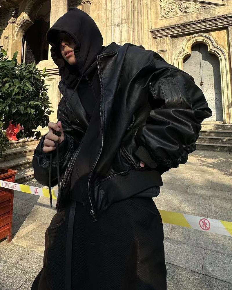 Faux Leather Oversized Bomber Jacket