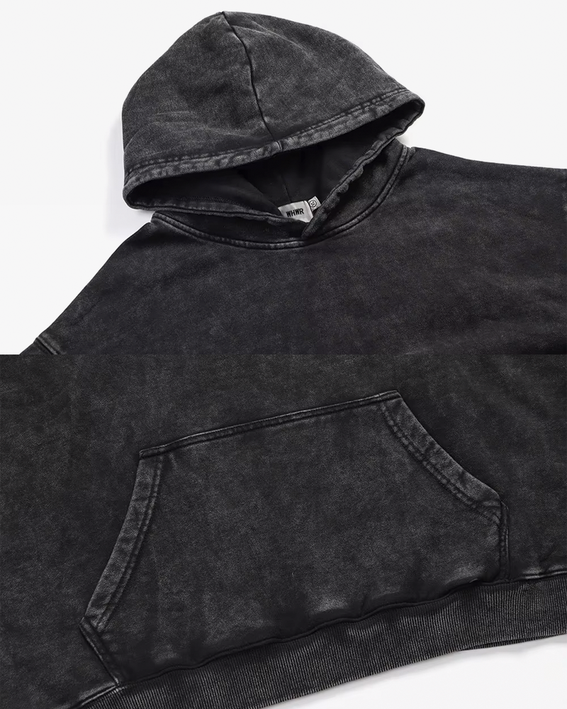 Acid Wash Black Hoodie Yokai Clothing