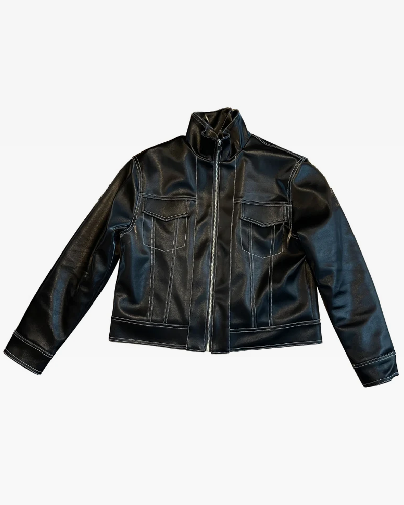 Black Leather Jacket With White Stitching