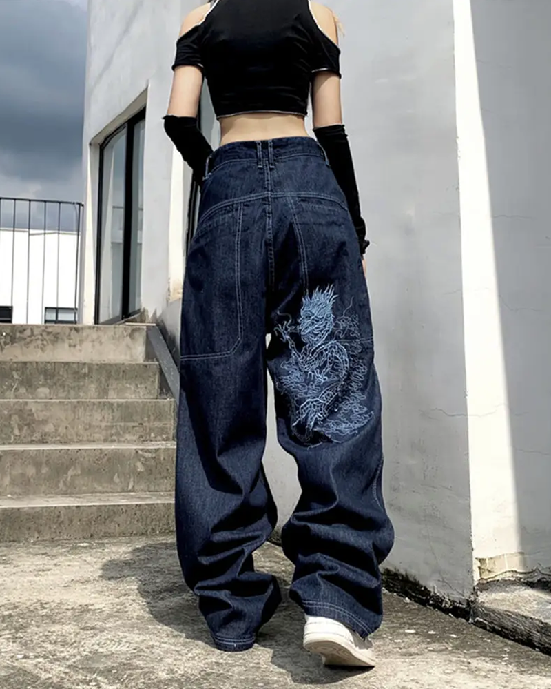Dragon embroidered jeans discount